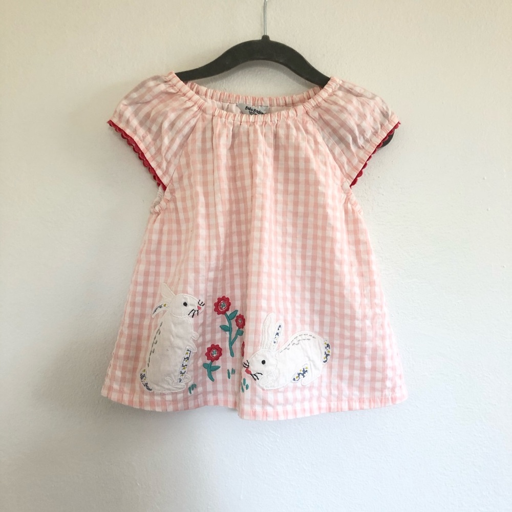 Mini Boden Bunny Rabbit Embroidered Gingham Top